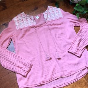 Embroidered blouse with tassels